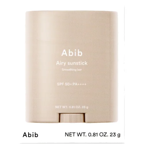 Abib Airy Sunstick Smoothing Bar, Wodoodporny sztyft przeciwsłoneczny o lekkiej, nieklejącej formule, SPF 50+ PA++++, 23 g