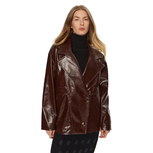 ACCESS FASHION Kurtka z imitacji skóry 44-1060-806 Brązowy Relaxed Fit