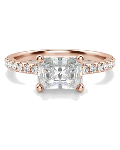 Akcentowany Pierścionek Zaręczynowy z Szlifem Radiant 1.50 ct East-West Diament Naturalny 585 Różowe Złoto