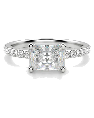 Akcentowany Pierścionek Zaręczynowy z Szlifem Radiant 1.50 ct East-West Diament Naturalny 585 Białe Złoto