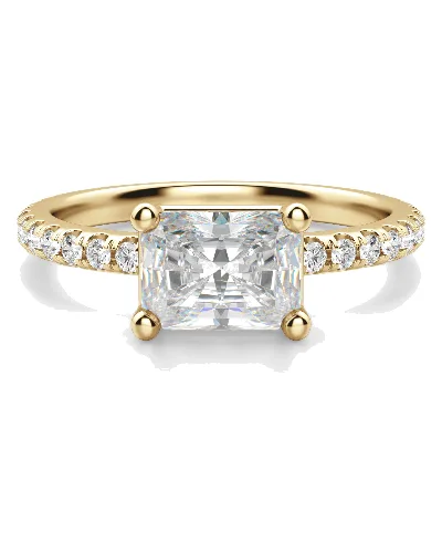 Akcentowany Pierścionek Zaręczynowy z Szlifem Radiant 1.50 ct East-West Diament Naturalny 585 Żółte Złoto