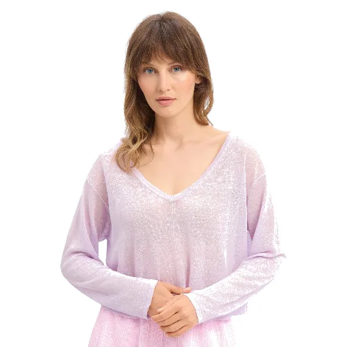 american vintage sweter z dzianiny z dodatkiem lnu - Epaky Kobiety lila, M