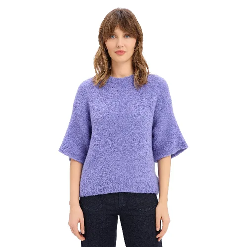 american vintage sweter z dzianiny z wełną i alpaką - Zolly Kobiety Wełna lila, M/L