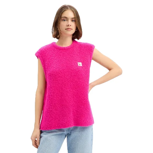american vintage sweter z dzianiny z zawartością alpaki - Zolly Kobiety wyrazisty róż, M/L