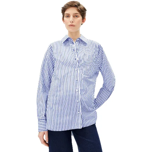 ARMEDANGELS bluzka koszulowa - Stripe Loose Kobiety Bawełna niebieski
