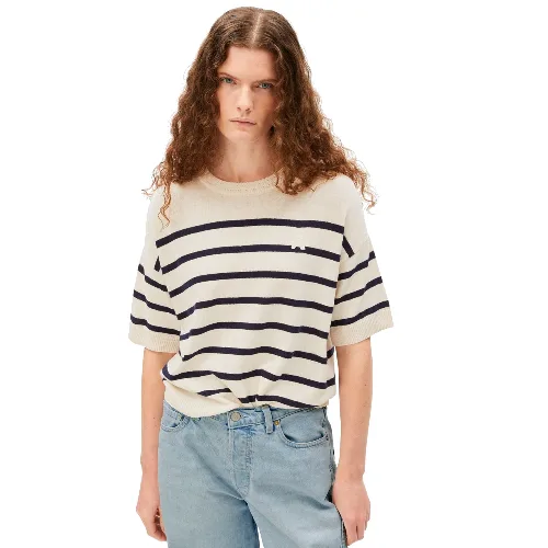 ARMEDANGELS koszula z dzianiny z zawartością lnu - Stripe Linen Blend Kobiety beżowy, L