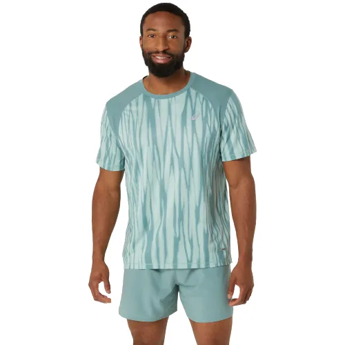 ASICS Road All Over Print SS Top 2011D092-300, Męskie, Zielone, t-shirty, poliester, rozmiar: M