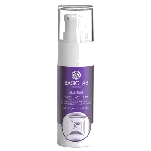 BasicLab Korygujące Serum z Retinalem 0,15%, Czynnikiem Wzrostu Kompleks 2%, Fitosfingozyną i Karnozyną 2.0 Redukcja i Stymulacja Serum nawilżające 30 ml
