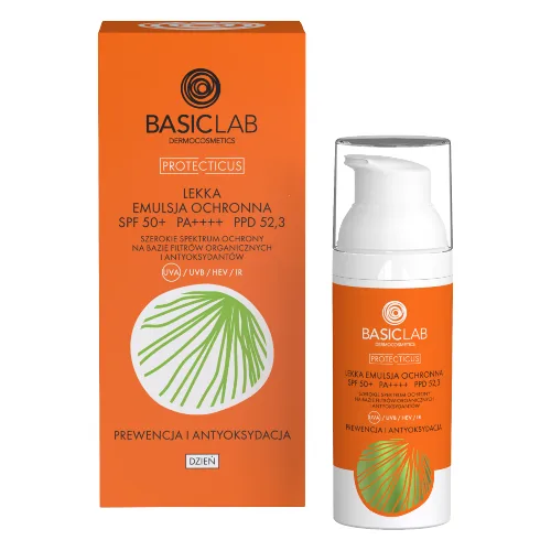 BasicLab Lekka Emulsja Ochronna SPF50+ PA++++ PPD 52,3 Prewencja i Antyoksydacja 50ml