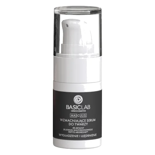 BasicLab Masculis Wzmacniające serum do twarzy 8% betainy, 3% kwasu maltobionowego i peptyd Argireline Wygładzenie i Ujędrnienie Kolagen do twarzy 15 ml
