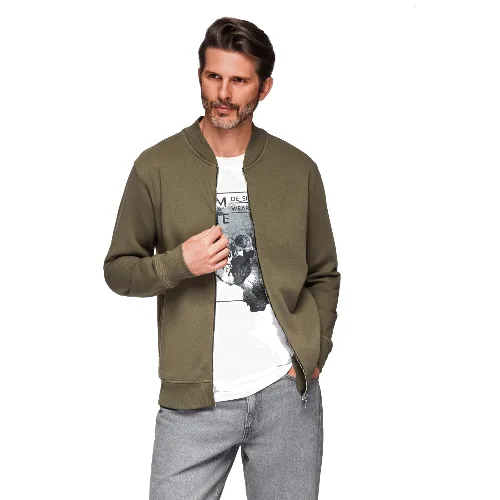 Bawełniana rozpinana bluza męska dresowa bomberka – khaki V1