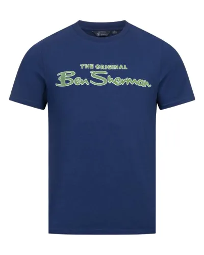 BEN SHERMAN Flocked Logo Mężczyźni T-shirt 0076268-ZMIERZCHDENIM