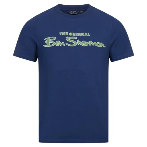 BEN SHERMAN Flocked Logo Mężczyźni T-shirt 0076268-ZMIERZCHDENIM
