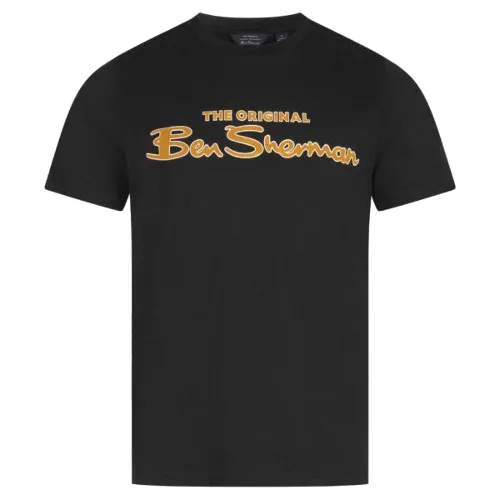 BEN SHERMAN Flocked Logo Mężczyźni T-shirt 0076268N-CZARNY