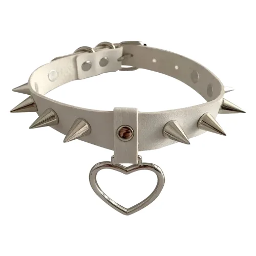 Biały choker z ćwiekami - Biały