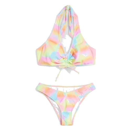 Bikini z ramiączkami wiązanymi na szyi z marszczeniem (2 części)