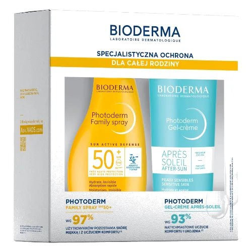 Bioderma Photoderm Zestaw: spray ochronny Family SPF 50+ + nawilżający żel-krem po opalaniu