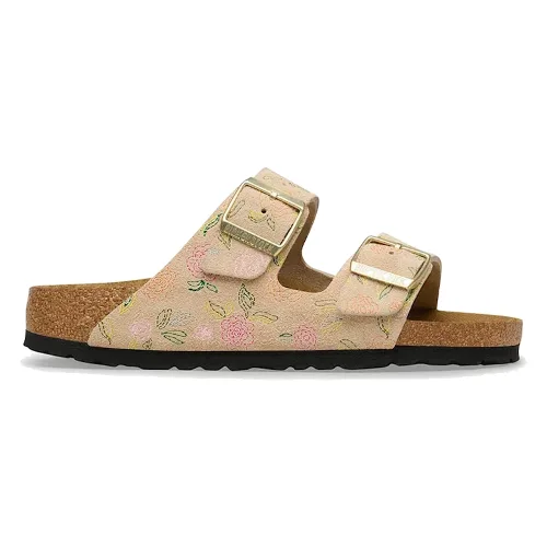 Birkenstock klapki na płaskim obcasie damskie zamszowe Arizona
