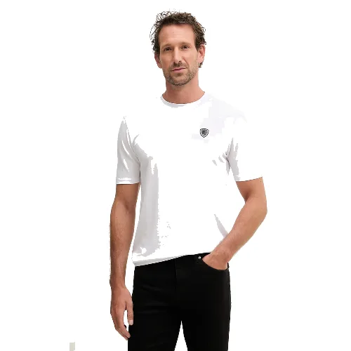Blauer t-shirt basic męski z bawełną JAN