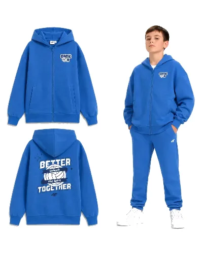 BLUZA CHŁOPIĘCA DRESOWA 4F ROZPINANA Z KAPTUREM SPORTOWA NIEBIESKA