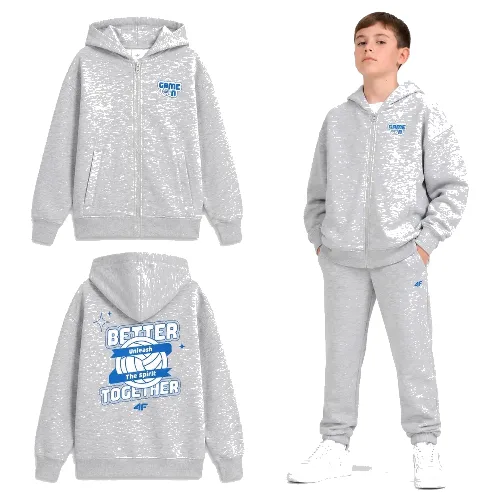 BLUZA CHŁOPIĘCA DRESOWA 4F ROZPINANA Z KAPTUREM SPORTOWA SZARA
