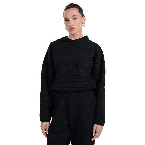 BLUZA DAMSKA DRESOWA 4F Z DZIANINY O SPLOCIE WAFLOWYM TSWSF1847 KOLOR CZARNY