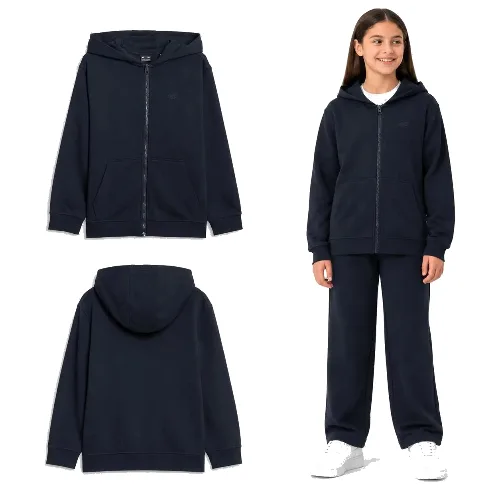 BLUZA DRESOWA 4F DZIEWCZĘCA Z KAPTUREM ROZPINANA CZARNA
