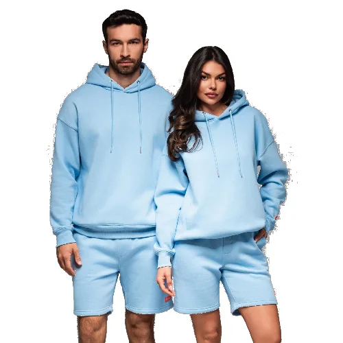 Bluza dresowa unisex z kapturem i kieszeniami – błękitna V8 - Rozmiar: XL/XXL