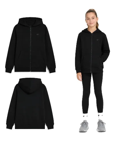 BLUZA DZIEWCZĘCA ROZPINANA 4F DRESOWA Z KAPTUREM CZARNA