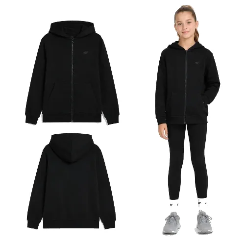 BLUZA DZIEWCZĘCA ROZPINANA 4F DRESOWA Z KAPTUREM CZARNA