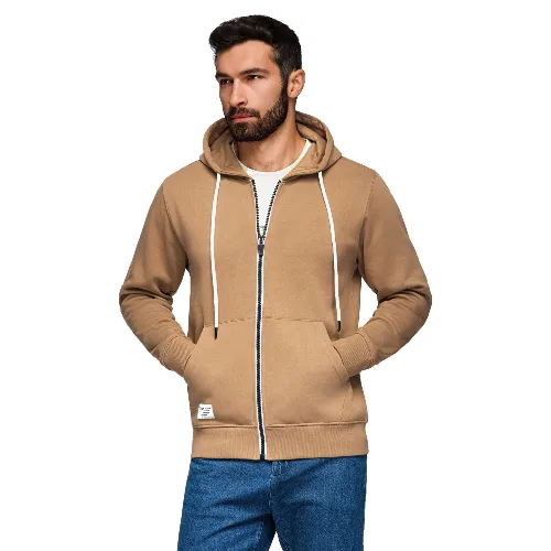 Bluza męska dresowa BASIC rozpinana z kapturem - brązowa V2