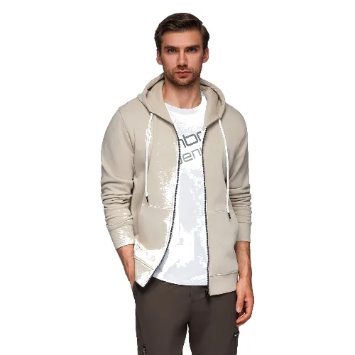 Bluza męska dresowa BASIC rozpinana z kapturem - jasnobeżowa V1