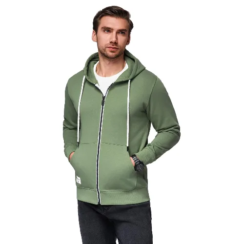 Bluza męska dresowa BASIC rozpinana z kapturem - zielona V3 - Rozmiar: S
