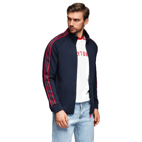 Bluza męska rozpinana z lampasami i wysoką stójką – granatowa V3 - Rozmiar: S