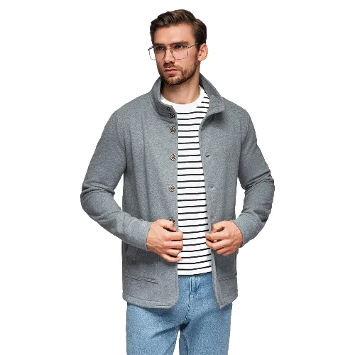 Bluza męska zapinana na guziki ze stójką – szary melanż V7 - Rozmiar: L