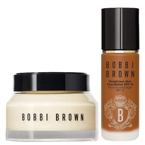 Bobbi Brown Hydrating Duo: Vitamin Enriched Face Base+ & Weightless Skin Foundation Bundle (Various Shades) - Warm Walnut