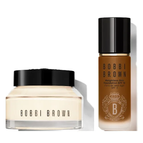 Bobbi Brown Hydrating Duo: Vitamin Enriched Face Base+ & Weightless Skin Foundation Bundle (Various Shades) - Neutral Warm Walnut