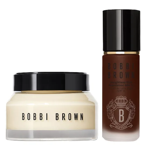 Bobbi Brown Hydrating Duo: Vitamin Enriched Face Base+ & Weightless Skin Foundation Bundle (Various Shades) - Warm Espresso