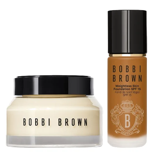 Bobbi Brown Hydrating Duo: Vitamin Enriched Face Base+ & Weightless Skin Foundation Bundle (Various Shades) - Warm Almond