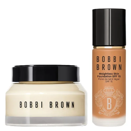 Bobbi Brown Hydrating Duo: Vitamin Enriched Face Base+ & Weightless Skin Foundation Bundle (Various Shades) - Warm Golden