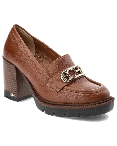 Brązowe Półbuty CheBello Eleganckie Skórzane Buty Na Obcasie