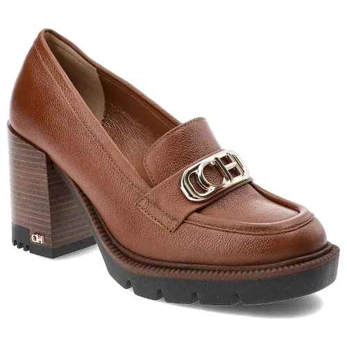Brązowe Półbuty CheBello Eleganckie Skórzane Buty Na Obcasie