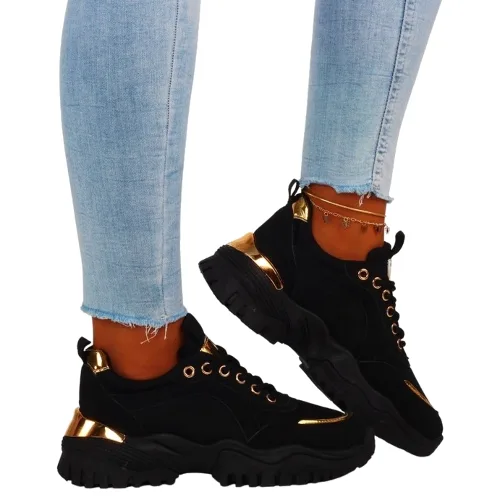 Buty Damskie Sportowe Sneakersy Czarne Lekkie