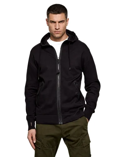 C.P. COMPANY Czarna męska bawełniana bluza z kapturem HOODED OPEN