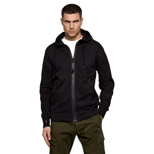 C.P. COMPANY Czarna męska bawełniana bluza z kapturem HOODED OPEN