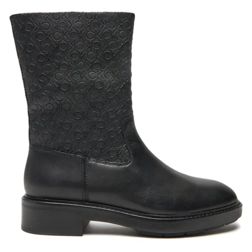 Calvin Klein Botki Flat Ankle Boot Mono Mix HW0HW02195 Czarny
