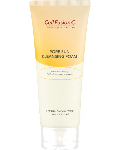 Cell Fusion C Pore Sun Cleansing Foam, Pianka do oczyszczania twarzy z filtrów przeciwsłonecznych