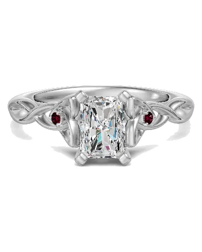 Celtic Knot Radiant 1.50 ct Pierścionek Zaręczynowy - Rubin - Diament Naturalny 585 Białe Złoto