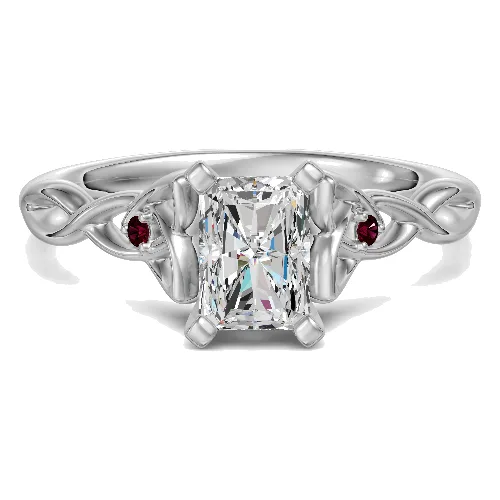 Celtic Knot Radiant 1.50 ct Pierścionek Zaręczynowy - Rubin - Diament Naturalny 750 Białe Złoto