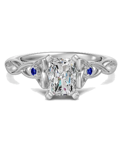 Celtic Knot Radiant 1.50 ct Pierścionek Zaręczynowy - Szafir - Diament Naturalny 585 Białe Złoto